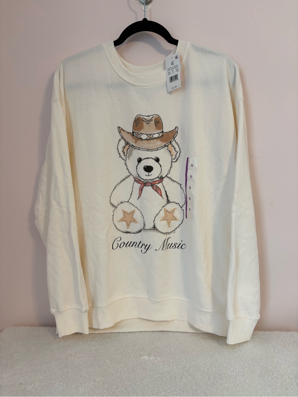Zoe + Liv Women XL Cream Teddy Cowboy Country Music Crewneck Sweatshirt NWT